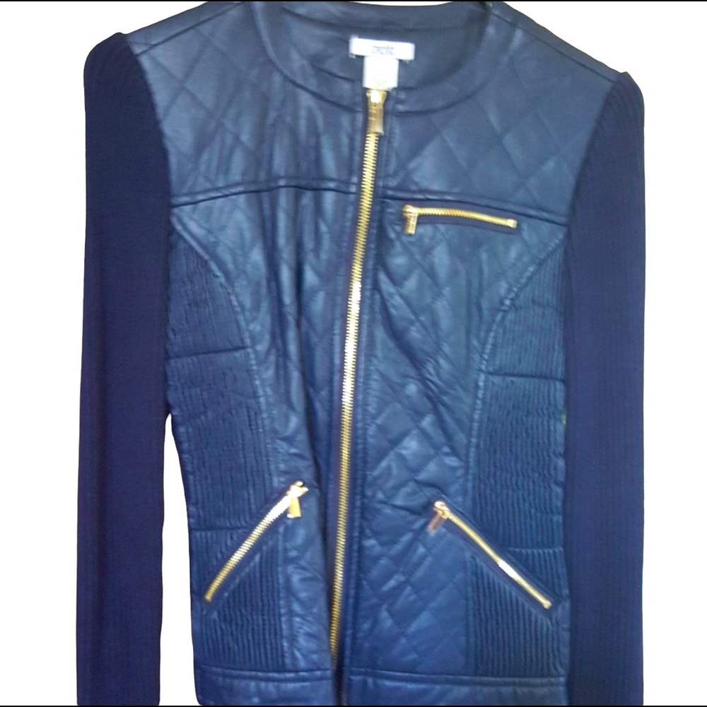 Cache faux leather front Moto jacket with gold colored zippers. Size XL